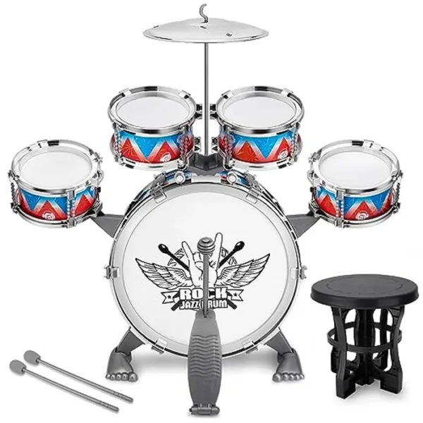 Juego de batería de jazz para niños de 3 a 5 años, regalo perfecto de cumpleaños y Navidad, juego de juguetes musicales de aprendizaje temprano con fácil montaje