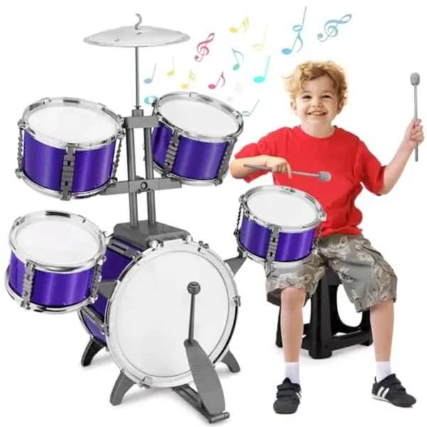 Juego de batería de jazz para niños, kit de rock para niños de 3 a 7 años, 5 piezas para niños pequeños, instrumento musical, percusión educativa, juego de cumpleaños