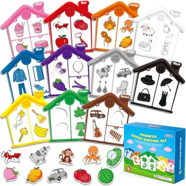 Torlam Juguetes magnéticos de clasificación de color, juegos del alfabeto, aprendizaje de letras ABC, forma de color, a juego, imanes de nevera para niños, actividad de aprendizaje preescolar para