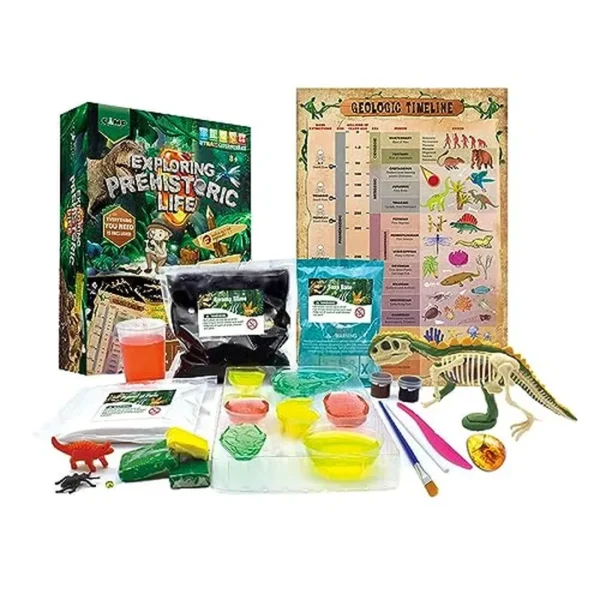 Kit de actividades STEM de dinosaurios definitivo para niños, limo, excavación de fósiles, pintura y fabricación de jabón de bricolaje, regalo educativo de ciencia para niños y niñas de 8 a 12 años