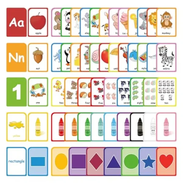 ZazzyKid Tarjetas didácticas para el aprendizaje de los niños pequeños: 54 tarjetas de doble cara para alfabetos, números, colores, formas - juguetes educativos para preescolar