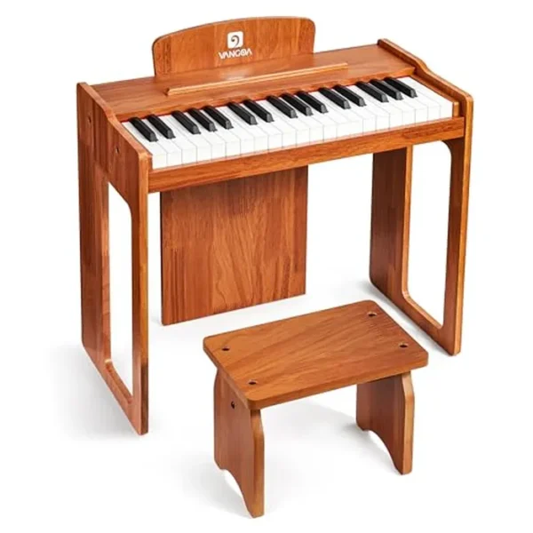 Vangoa Teclado de piano para niños, piano digital de madera de 37 teclas para niños, instrumento educativo musical, juguete para niñas y niños, madera maciza amarilla