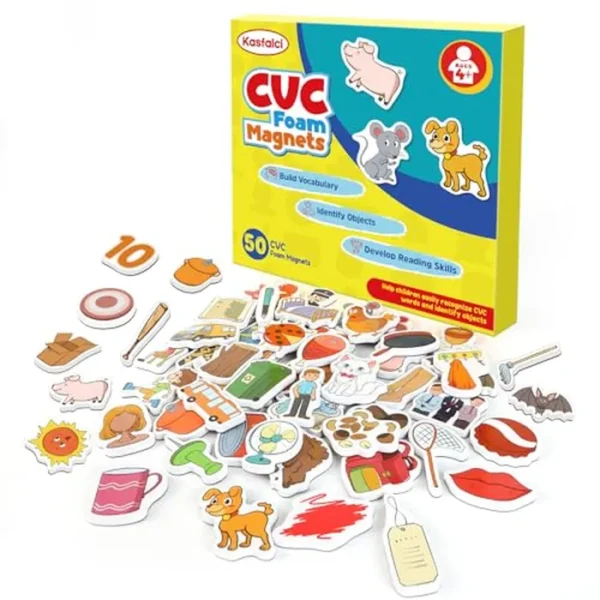 Juegos de palabras CVC, 50 objetos de espuma magnética, imanes de nevera para niños, juguetes de terapia del habla para niños pequeños, aprender a leer ortografía, lectura, aprendizaje de