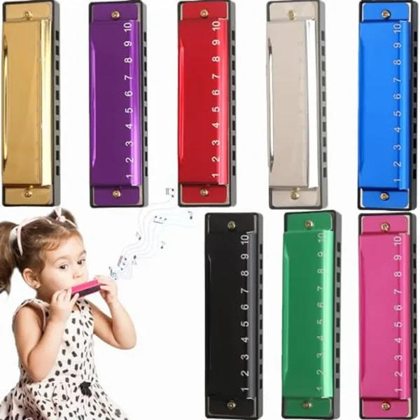 8 piezas de armónica de metal de 10 agujeros, 10 tonos, color titanio, armónica, juguetes para niños, principiantes, educación temprana, instrumentos musicales, regalo de cumpleaños
