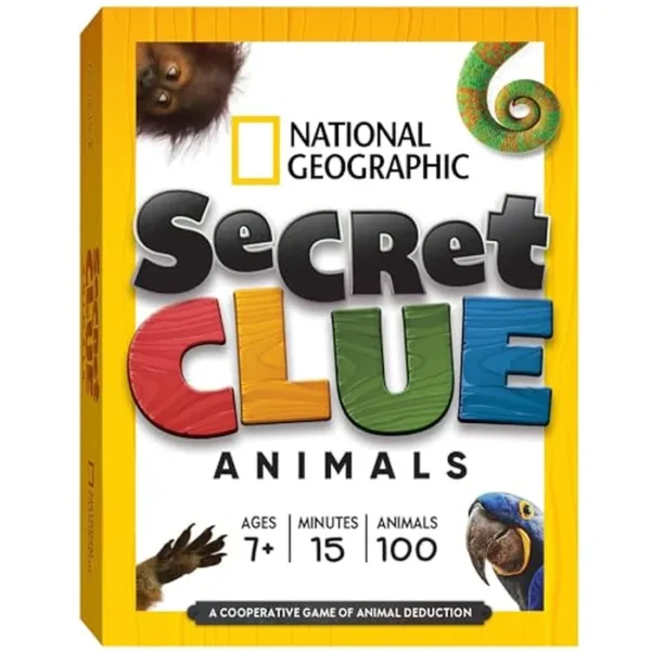National Geographic: Secret Clue Animals - Juego de cartas para niños de 7 años en adelante, juegos de mesa divertidos y cooperativos para niñas y niños de 7, 8, 9, 10 años