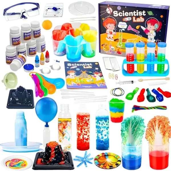 Kits de ciencia para niños de más de 72 experimentos de laboratorio de ciencias en erupción de volcán, lluvia arcoíris, nieve artificial, juguete mágico de química, kit de aprendizaje educativo