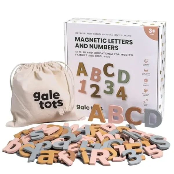 Letras y números magnéticos, 135 imanes del alfabeto en espuma suave, colores estéticos neutros ABC imanes para nevera para niños