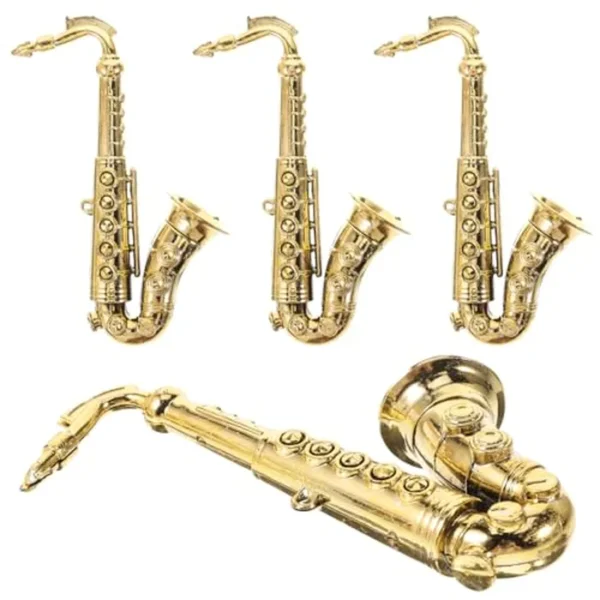 4 piezas de molde de saxofón grande decoración dorada mini saxofón niños instrumentos de juguete modelo de saxofón para manualidades, manualidades, modelos de saxofón, música, trompeta infantil
