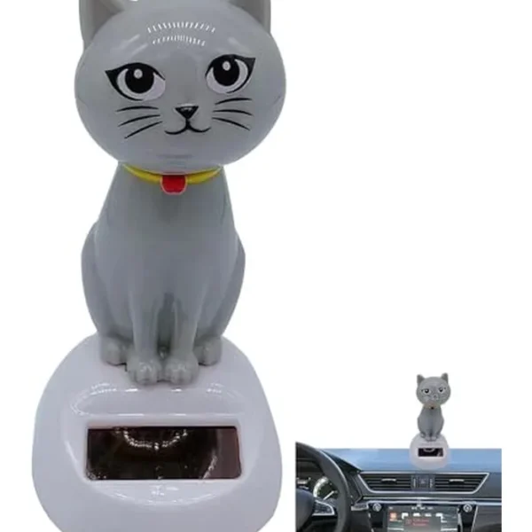 Bonita figura de muñeca de gato bailarín con energía solar, adornos solares oscilantes, estatua de gato, estatua oscilante para tablero de instrumentos de automóvil, decoración de tablero de