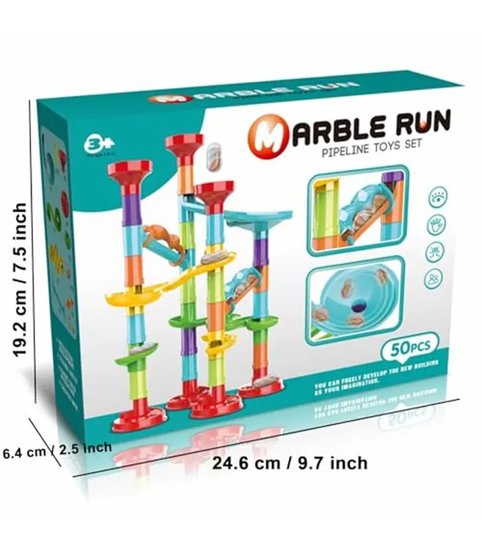 B0CPWNH3W504 Juego de 50 piezas de mármol de alta calidad, juguete educativo de bloques de construcción STEM, juego de carreras de pista de mármol con 15 canicas de vidrio para niños y niñas, juego de