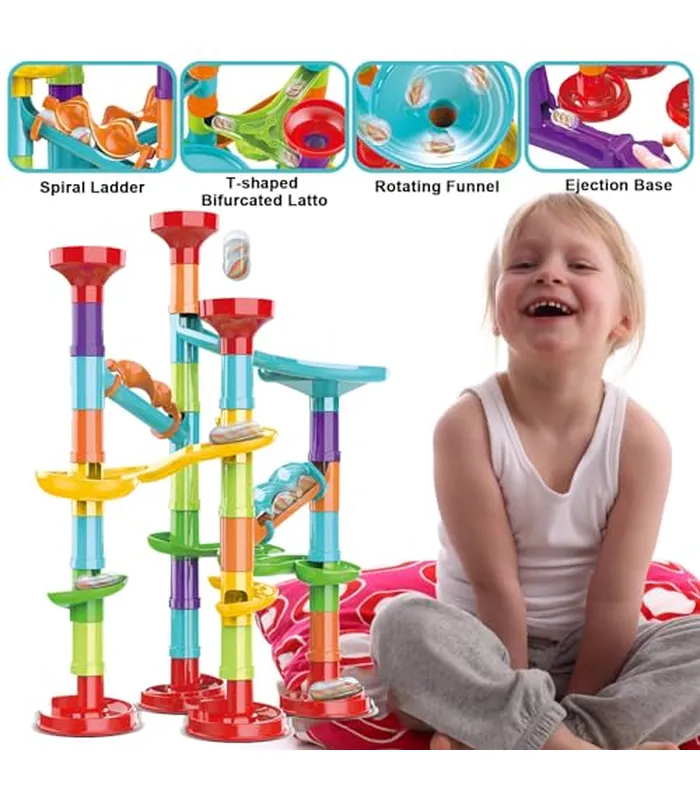 B0CPWNH3W506 Juego de 50 piezas de mármol de alta calidad, juguete educativo de bloques de construcción STEM, juego de carreras de pista de mármol con 15 canicas de vidrio para niños y niñas, juego de