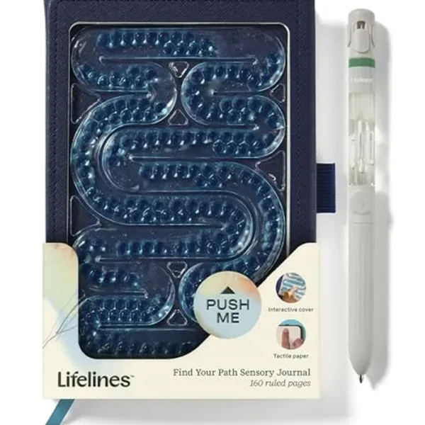 Lifelines Diario sensorial y difusor de bolígrafo, encuentra tu camino, cuaderno a rayas con cubierta táctil interactiva y patrones en relieve, 160 páginas, tapa suave, diario de escritura de libros