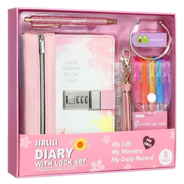 Diario con candado para niñas, ideas de regalo de cumpleaños para niñas de 8, 9, 10, 11, 12 años, juego de diarios para niñas de 8 a 12 años adolescentes, juego de regalo de diario secreto