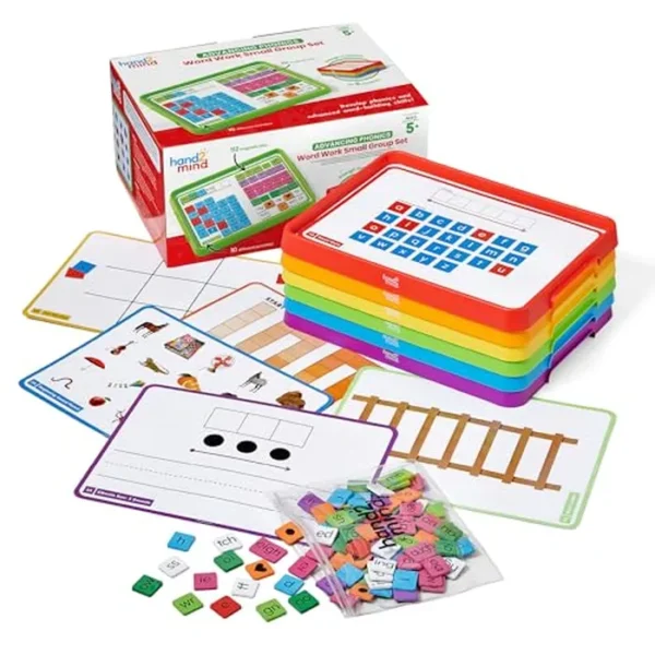 hand2mind Advancing Phonics Word Work Conjunto de grupos pequeños, Azulejos de letras magnéticas, Bandejas magnéticas para letras, Manipulativos fonéticos de jardín de infantes, Conciencia fonémica,
