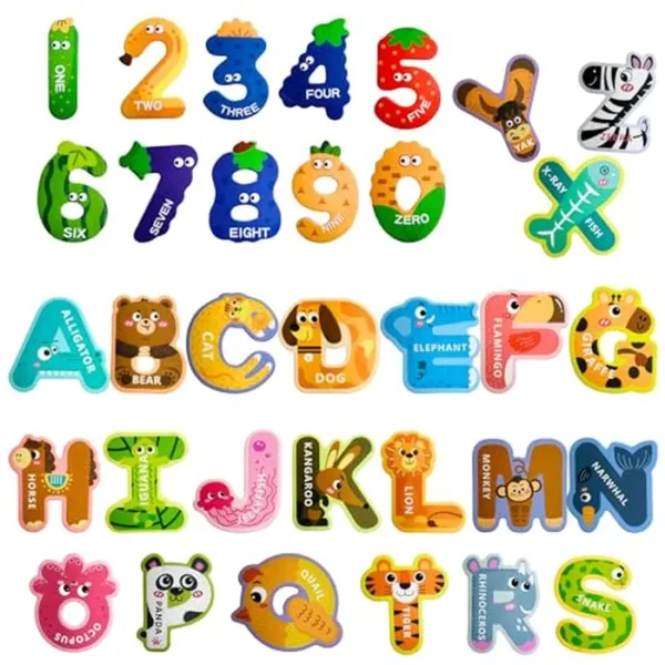 EHR Letras y números magnéticos, coloridos imanes de nevera del alfabeto de animales ABC, juguetes educativos de aprendizaje de ortografía para niños, niños pequeños de 3, 4, 5 años (letra mayúscula +