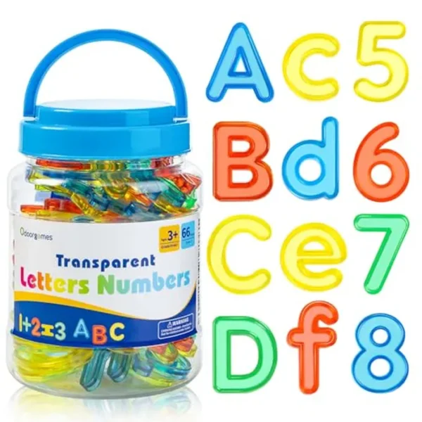 66 piezas de letras y números translúcidos - Juguetes de mesa ligeros, manipuladores y accesorios para un aprendizaje mejorado y diversión