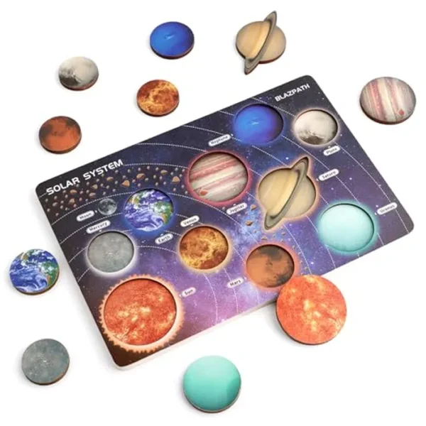 Rompecabezas de madera del sistema solar para niños de 3 a 5 años, juego de mesa Montessori con nombre de planeta móvil, regalo sensorial imaginario con temática del espacio exterior,