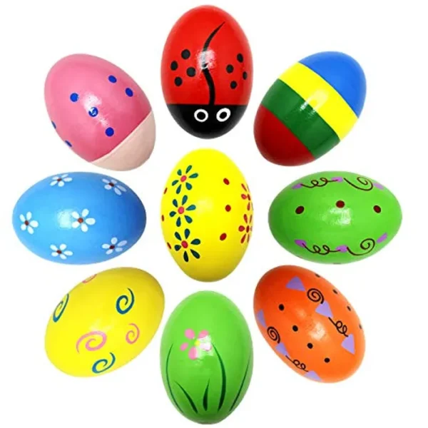 9 piezas de huevos de Pascua de madera para bebé, agitadores, instrumentos musicales, huevos de Pascua para bebés, niños, suministros de recuerdo de fiesta de Pascua