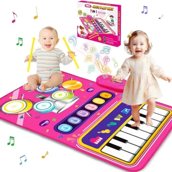 Juguetes para niñas de 1 año: tapete de piano para bebés, juguetes para niños pequeños de 1 a 2 años de edad, 2 en 1, tapete musical para bebés, juguete musical para bebés de 12 a 18 meses, regalos de