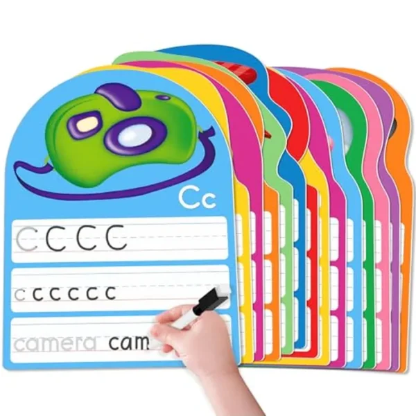 Auchq Tarjetas de práctica de escritura del alfabeto, tarjetas educativas de letras de escritura a mano para jardín de infantes y grado 1-3, impresión de doble cara para letras minúsculas y minúsculas