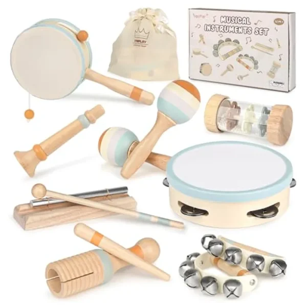 Juguetes musicales de madera para niños pequeños de 1 a 3 años – Un primer cumpleaños regalos de Pascua para niños y niñas de 1 a 2 años, juguetes Montessori para niños de 2 a 3 años, instrumentos