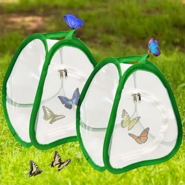 2 jaulas de hábitat de mariposa para niños, 8.7 x 8.7 x 10.2 pulgadas, mini hábitat de red de mariposas con cremallera para principiantes, mariposas y gusanos de seda