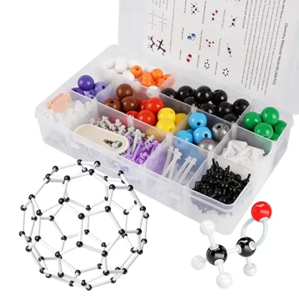 Kit de modelo molecular, 444 piezas de química molecular orgánica, kit de modelo de elemento atómico para lecciones de química, kit de construcción de estructuras moleculares, regalo de