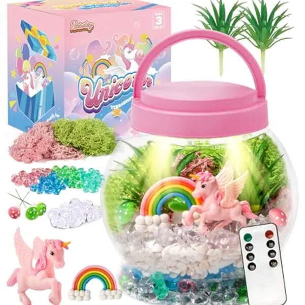 Hasviey Kit de terrario para niños, juguetes de unicornio iluminados para niñas de 6 a 8 años, kit de manualidades para niños con control remoto, kits y juguetes de ciencia de aprendizaje preescolar y