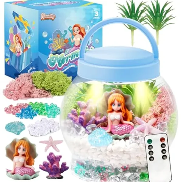 Kit de terrario para niños, juguetes de sirena iluminados para niñas de 4 a 6 años, kits de manualidades para niños con control remoto, aprendizaje preescolar y ciencia educativa, ideas de