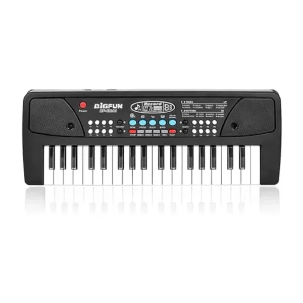 LeeQee Teclado de piano negro de 37 teclas para niños, instrumentos musicales eléctricos portátiles con micrófono, regalos educativos de aprendizaje, juguetes para niños y niñas de 3, 4, 5, 6, 7, 8, 9