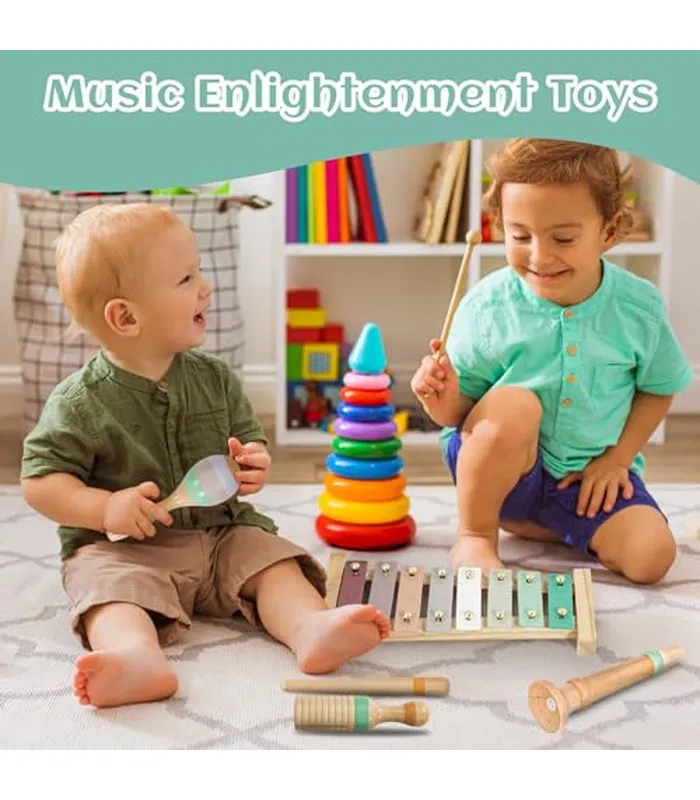 B0CZ3VJJMD06 Raimy Juego de instrumentos musicales – Colores neutros Montessori Juguetes Montessori de Percusión Música Moderno Boho Xilófono Regalos de cumpleaños para niños de 1, 2 y 3 años, niños pequeños y