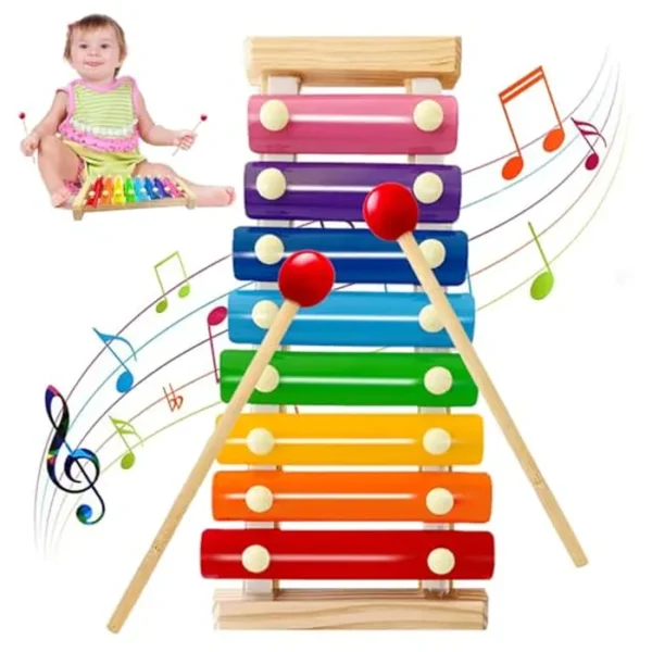 Xilófono de madera para niños, juguete de xilófono para niños pequeños con 2 mazos seguros para niños, 8 llaves diatónicas, instrumentos musicales para niños en edad preescolar, juguetes educativos,