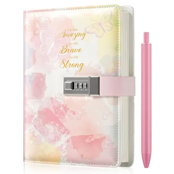 Diario con cerradura para niñas y mujeres, diario de 5.7 x 8.5 pulgadas con cerradura con bolígrafo y calcomanías, regalos de cumpleaños para niñas de 8 a 12, 14 y 16 años, regalos para mujeres