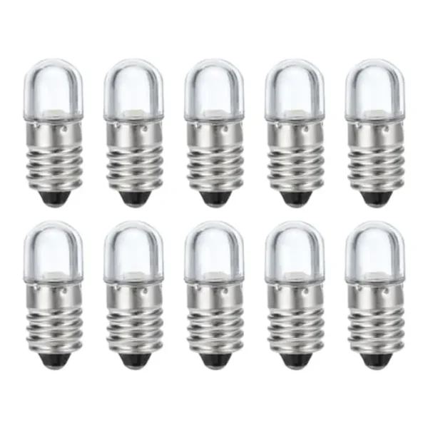 MECCANIXITY Mini bombillas LED E10 de 9 V/0.06 A, 10 bombillas de tornillo en miniatura para iluminación de experimentos científicos, accesorios de bricolaje, luz blanca fría