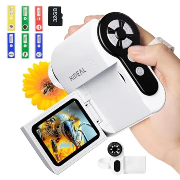 Microscopio HP20 IPS para niños: [3 en 1] [fácil y divertido] Miniscopio portátil de 2 pulgadas, mini visor de bolsillo, kit de ciencia educativa, regalos de cumpleaños para niños, 32 GB