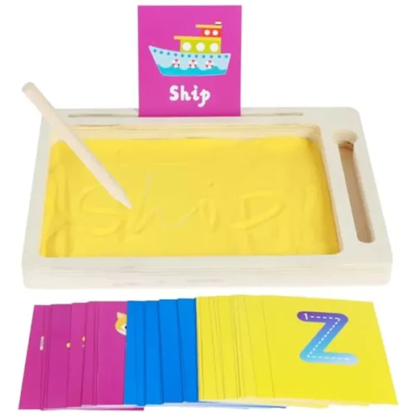 Montessori - Bandeja de arena de madera, bandejas de escritura de arena para niños, bandejas de arena de madera, bandeja de arena de madera, bandeja de arena Montessori con bolígrafo de madera, arena