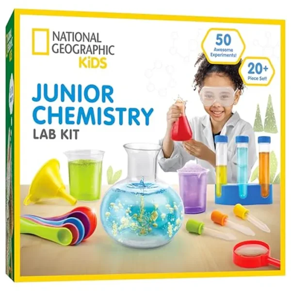 National Geographic Kids Junior Chemistry Set – Kit completo de laboratorio de aprendizaje temprano con 50 experimentos científicos y más de 20 herramientas de laboratorio para niños de 4 a 6 años