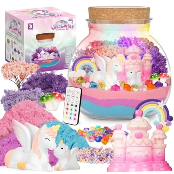 Kit de terrario de unicornio iluminado para niños, regalo de manualidades y manualidades para niñas de 4, 5, 6, 7, 8 a 12 años, luz nocturna LED con control remoto, el mejor regalo de cumpleaños de
