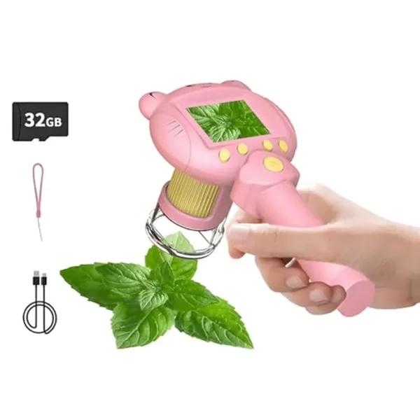 Microscopio digital de bolsillo, lupa de 800x, portátil para fotos y video, pantalla IPS de 2 pulgadas, zoom mini de 2-8x con tarjeta SD de 32 G, luces ajustables portátiles de regalo para niños de 8