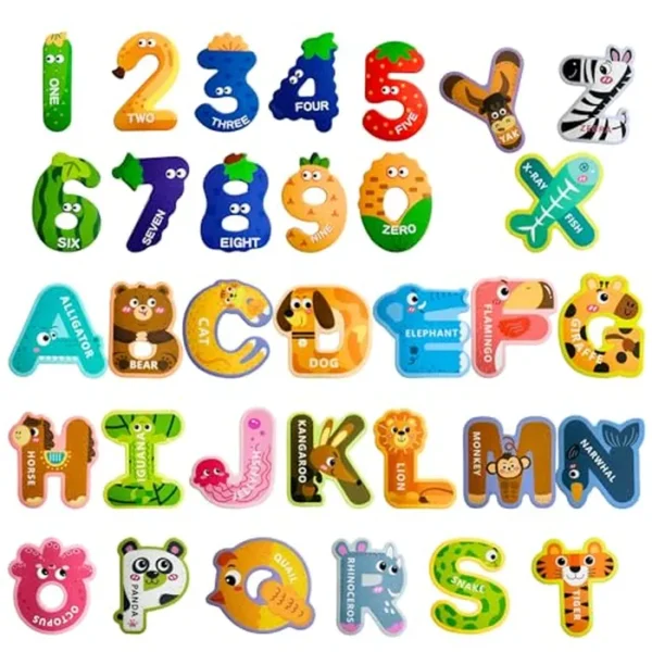 EHR Letras y números magnéticos, coloridos imanes de nevera del alfabeto de animales ABC, material EVA grueso, adecuado para niños de 3, 4, 5 años (letra mayúscula gruesa + números)