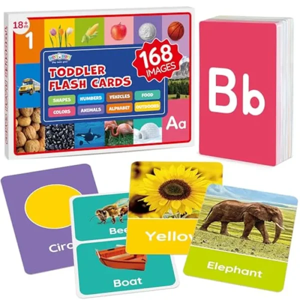 BenBen Tarjetas flash para niños de 1 a 3 años, a prueba de rasgaduras e impermeables, 84 tarjetas educativas de doble cara, alfabeto, número, animales, forma, color, tarjetas de aprendizaje para