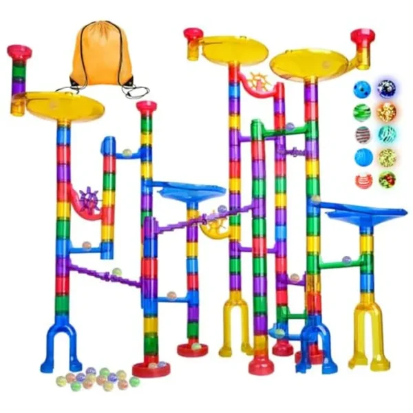 Meland Marble Run - 132 piezas de juguete de construcción de laberinto de mármol para niños, juego de carreras de pista de mármol y juguetes de aprendizaje STEM para niños y niñas de 3, 4, 5, 6, 7, 8,