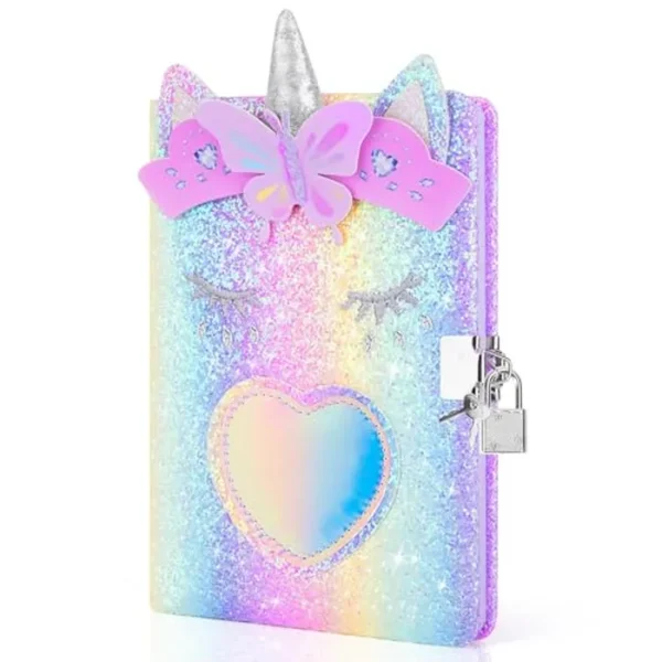 homicozy Diario de unicornio con cerradura, regalo para niñas de 6, 7, 8 años, diario Seceret con purpurina para niños con 160 páginas, cuaderno brillante para escribir y dibujar, bonito regalo de