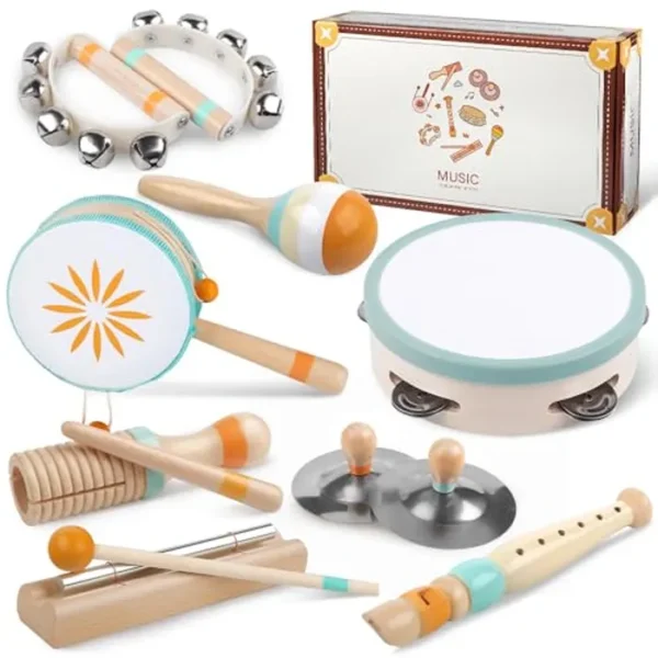 Instrumentos musicales para niños pequeños, juguetes musicales de madera Montessori para niños pequeños de 1 a 3 años, instrumentos de percusión para niños y niñas de 1 año, regalo de cumpleaños de