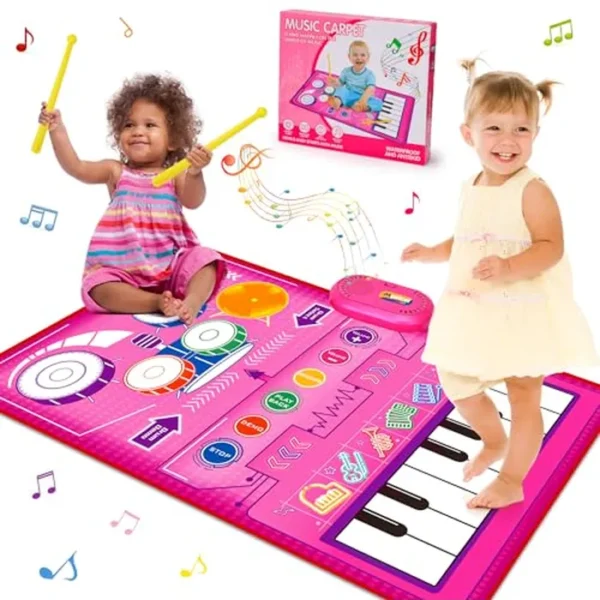 Juguetes musicales 2 en 1 para niños pequeños de 1 a 3 años, teclado de piano y alfombrilla de batería, tapete de juego sensorial musical, juguetes para bebés de 1 año de edad, juguete de desarrollo