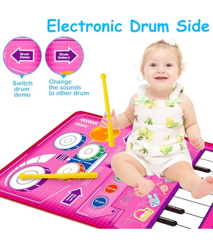B0D83H9QK903 Juguetes musicales 2 en 1 para niños pequeños de 1 a 3 años, teclado de piano y alfombrilla de batería, tapete de juego sensorial musical, juguetes para bebés de 1 año de edad, juguete de desarrollo
