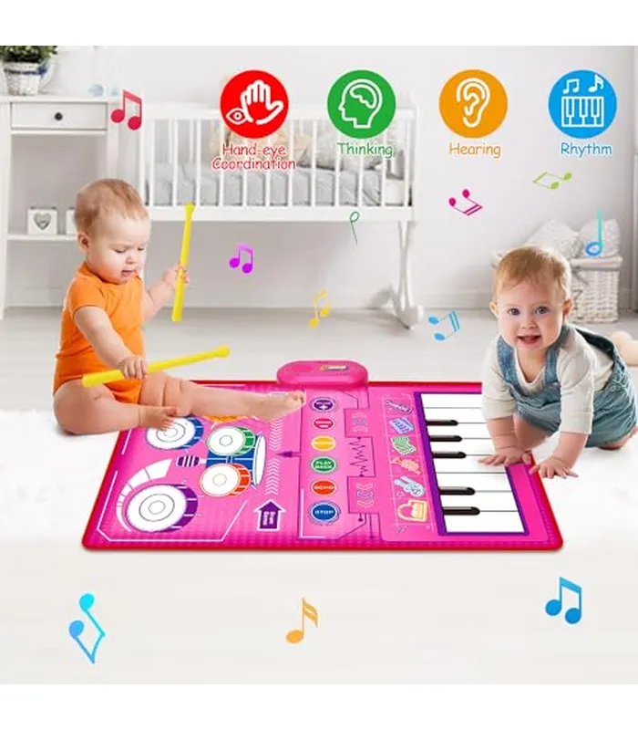 B0D83H9QK905 Juguetes musicales 2 en 1 para niños pequeños de 1 a 3 años, teclado de piano y alfombrilla de batería, tapete de juego sensorial musical, juguetes para bebés de 1 año de edad, juguete de desarrollo