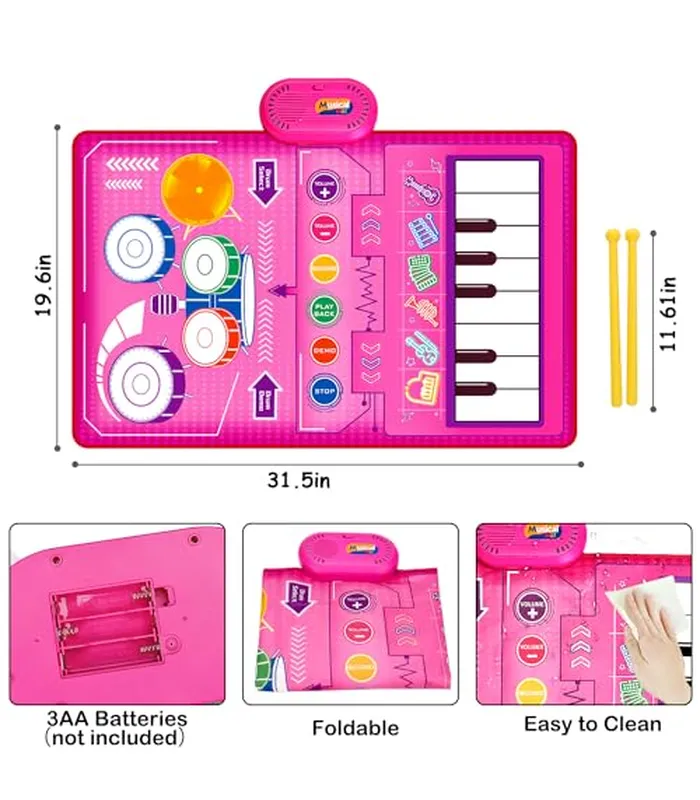 B0D83H9QK906 Juguetes musicales 2 en 1 para niños pequeños de 1 a 3 años, teclado de piano y alfombrilla de batería, tapete de juego sensorial musical, juguetes para bebés de 1 año de edad, juguete de desarrollo