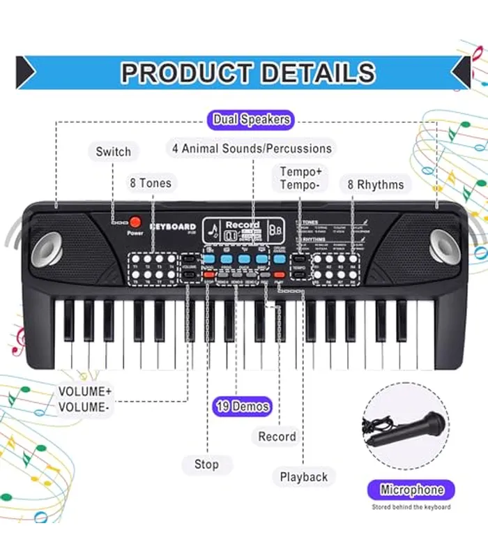 B0D93FVTQV03 M SANMERSEN Teclado de piano mejorado para niños, 37 teclas con micrófono, juguetes musicales, regalos de cumpleaños para niños y niñas de 3, 4, 5, 6 años, color negro