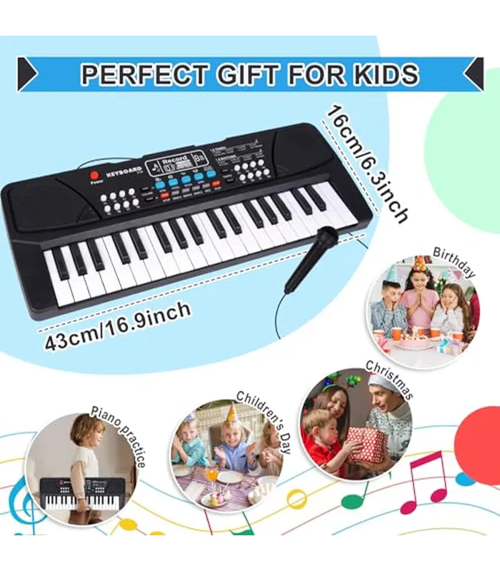B0D93FVTQV05 M SANMERSEN Teclado de piano mejorado para niños, 37 teclas con micrófono, juguetes musicales, regalos de cumpleaños para niños y niñas de 3, 4, 5, 6 años, color negro